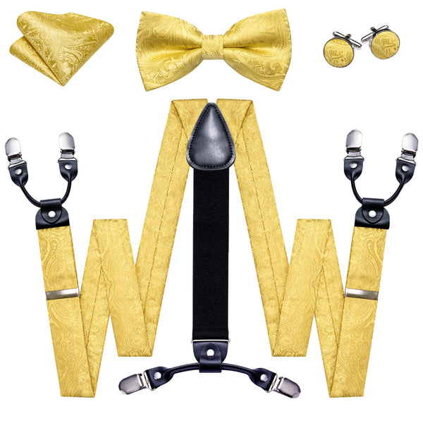 gold yellow paisley mens suspender bow tie set