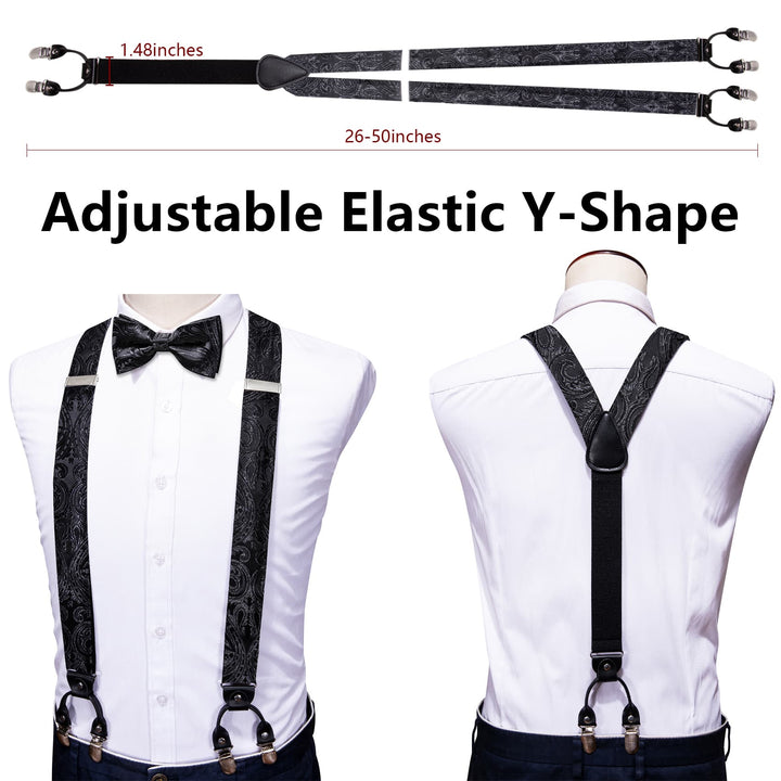 black floral mens suspender bow tie set