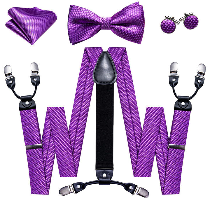 Mens Suspenders Violet Purple Geometric Suspender Bow Tie Set