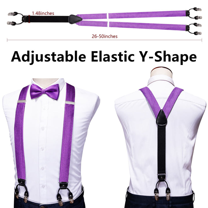 Mens Suspenders Violet Purple Geometric Suspender Bow Tie Set