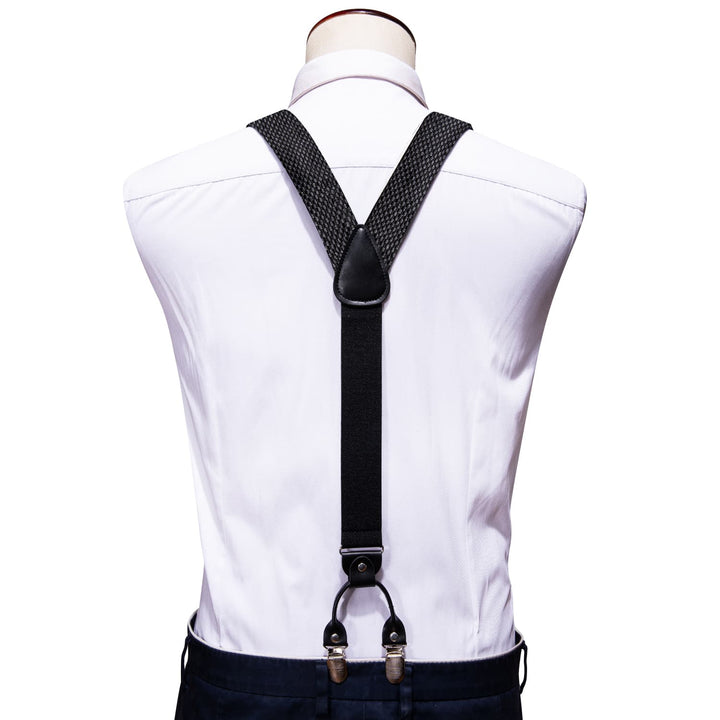 Suspenders for Men Classic Black Geometric Y Back Brace Clip-on Suspender Bow Tie Set