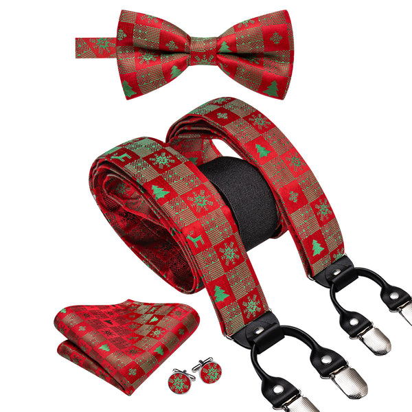 Christmas Red Green Tree Novelty Y Back Brace Clip-on Men's Suspender with Bow Tie Set