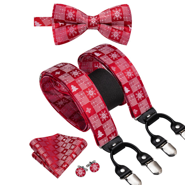 Christmas Red White Tree Novelty Y Back Brace Clip-on Men's Suspender with Bow Tie Set