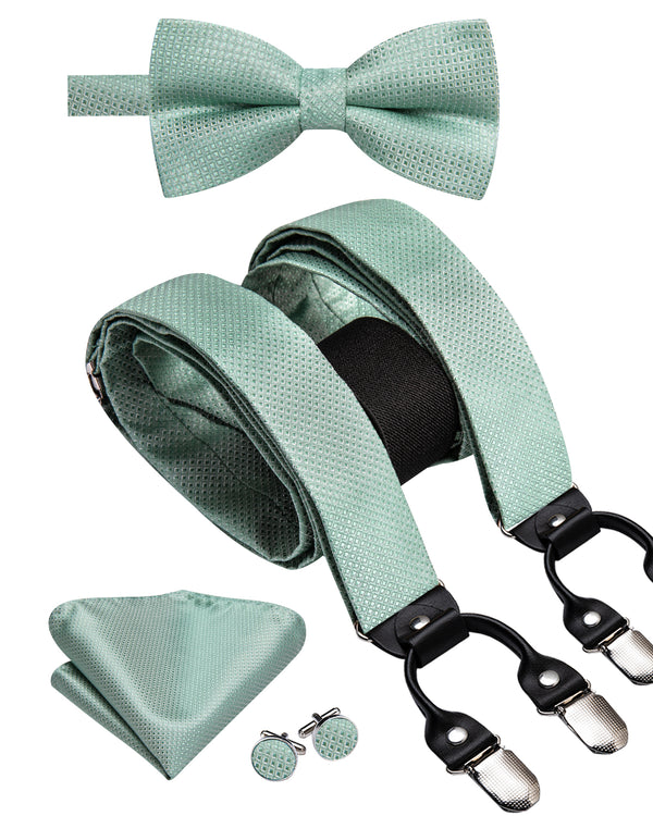 MediumAquamarine Geometric Y Back Brace Clip-on Men's Suspender with Bow Tie Set