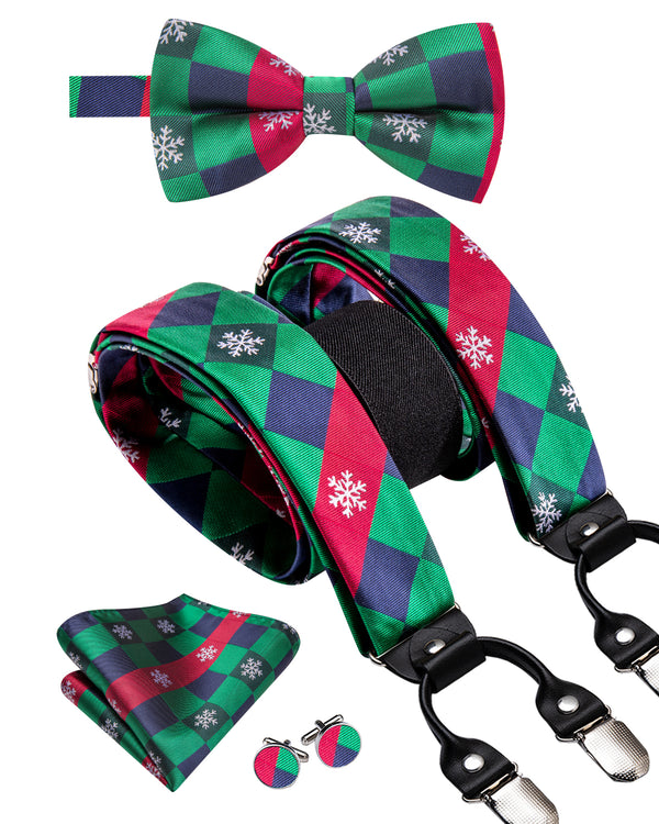 Christmas Green Red Blue Novelty Y Back Brace Clip-on Men's Suspender with Bow Tie Set