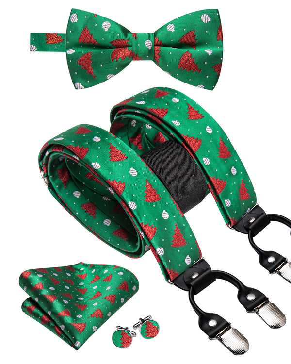 Christmas Green Red Tree Novelty Y Back Brace Clip-on Men's Suspender with Bow Tie Set