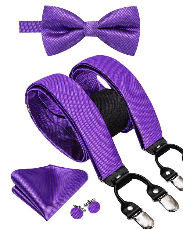Purple Y Back Brace Clip-on Men's Suspender with Bow Tie Set