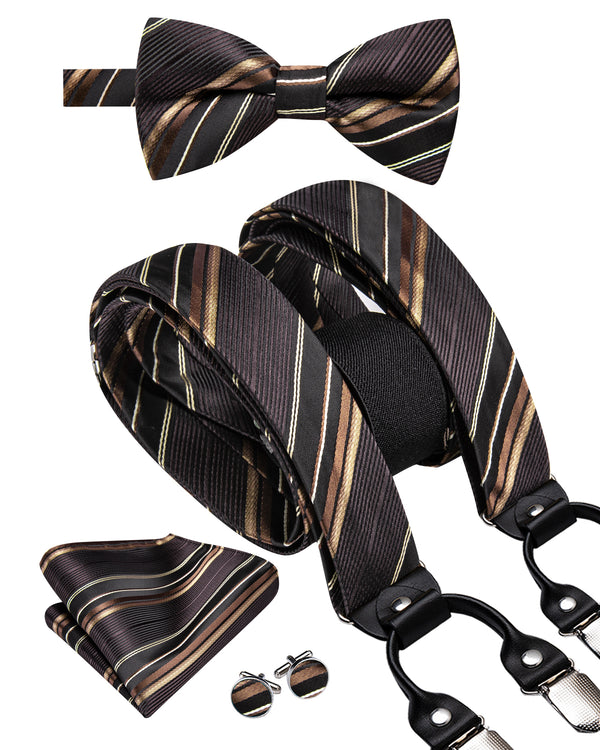 Black Brown Y Back Brace Clip-on Men's Suspender with Bow Tie Set