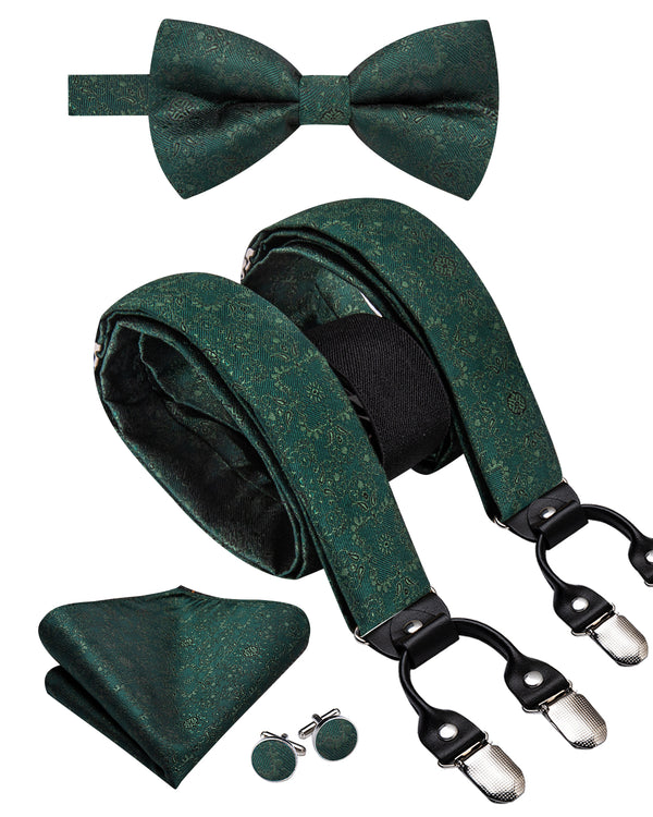 Ties2you Men's Suspender Green Floral Y Back Brace Clip-On Suspender With Bow Tie Set