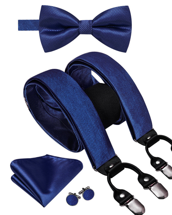 Navy Blue Y Back Brace Clip-on Men's Suspender with Bow Tie Set