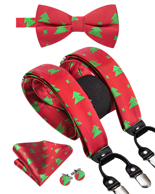 Christmas Red Green Tree Y Back Brace Clip-on Men's Suspender with Bow Tie Set