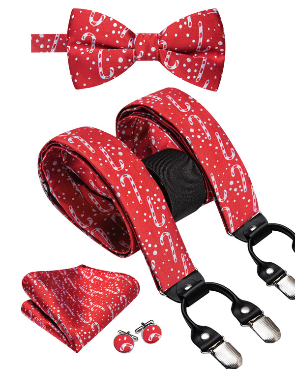 Christmas Red White Candy Cane Y Back Brace Clip-on Men's Suspender with Bow Tie Set