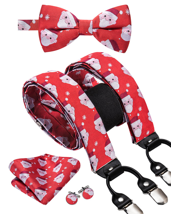Christmas Red Santa Claus Y Back Brace Clip-on Men's Suspender with Bow Tie Set