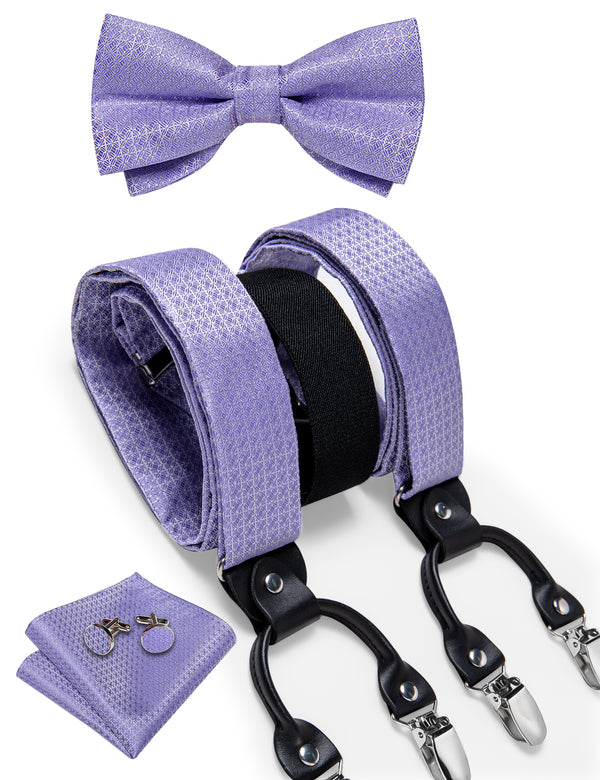 MediumPurple Geometric Y Back Brace Clip-on Men's Suspender with Bow Tie Set