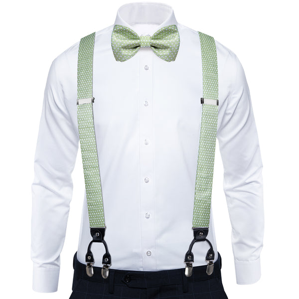 Avocado Green White Novelty Brace Clip-on Men's Suspender with Bow Tie Set
