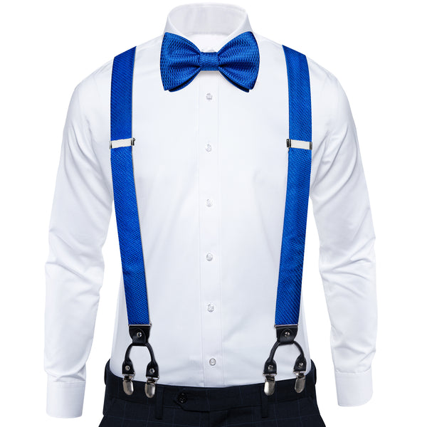 Blue Novelty Woven Brace Clip-on Men's Suspender with Bow Tie Set