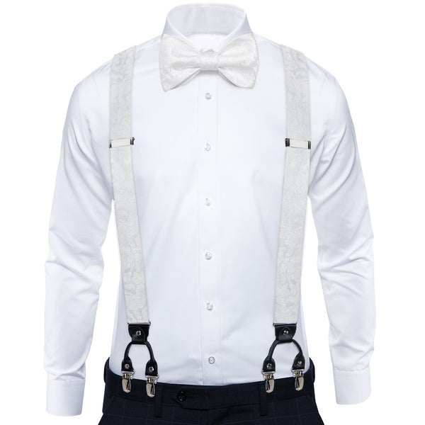 Pearl White Floral Clip-on Men's Suspender with Bow Tie Set
