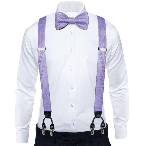 Purple Orchid Geometric Clip-on Men's Suspender with Bow Tie Set