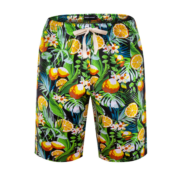 Ties2you Green Orange Floral Casual Men's Shorts