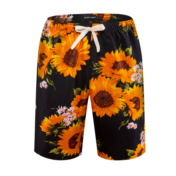Ties2you Orange Sunflower Print Casual Men's Shorts