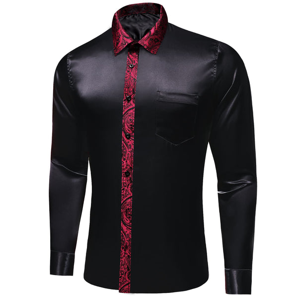 business meeting Button up Long Sleeve silk men black dress shirt for wedding party