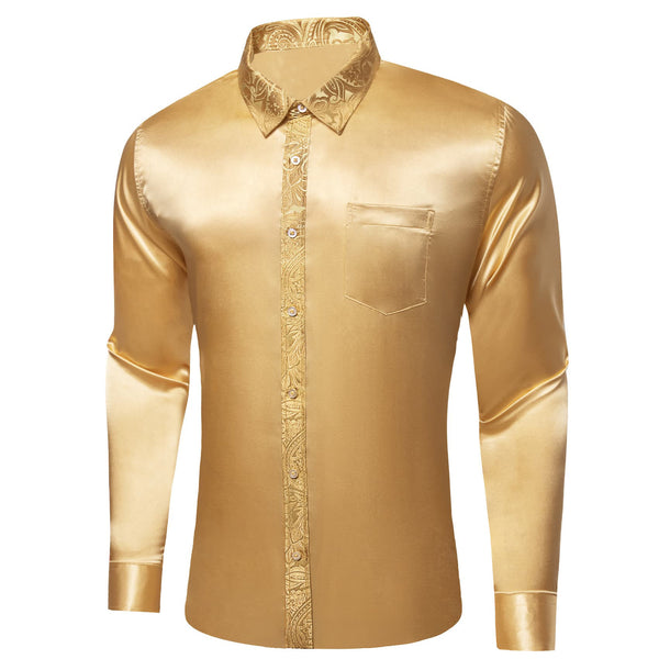 fashion splicing long sleeve yellow button up shirt