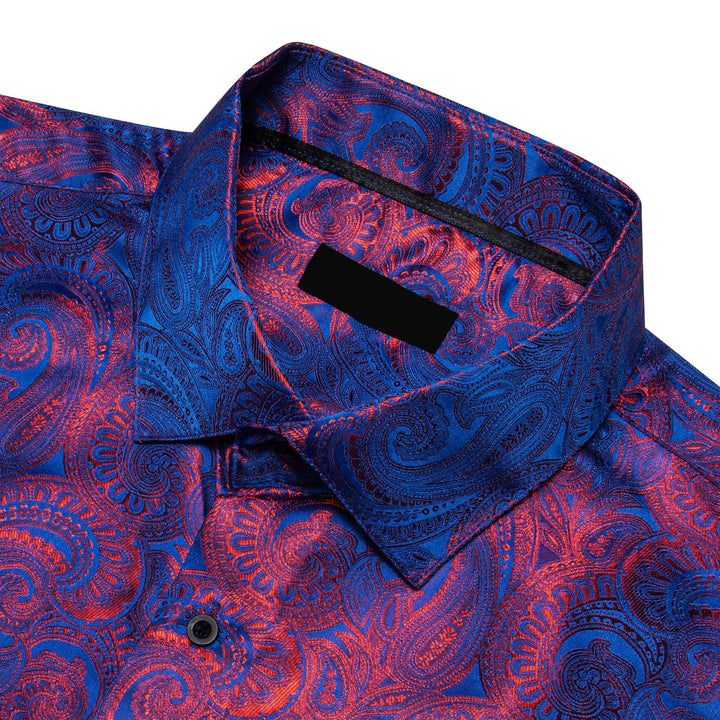 Ties2you Work Shirt Blue Red Paisley Mens Button Up Long Sleeve Shirt – ties2you