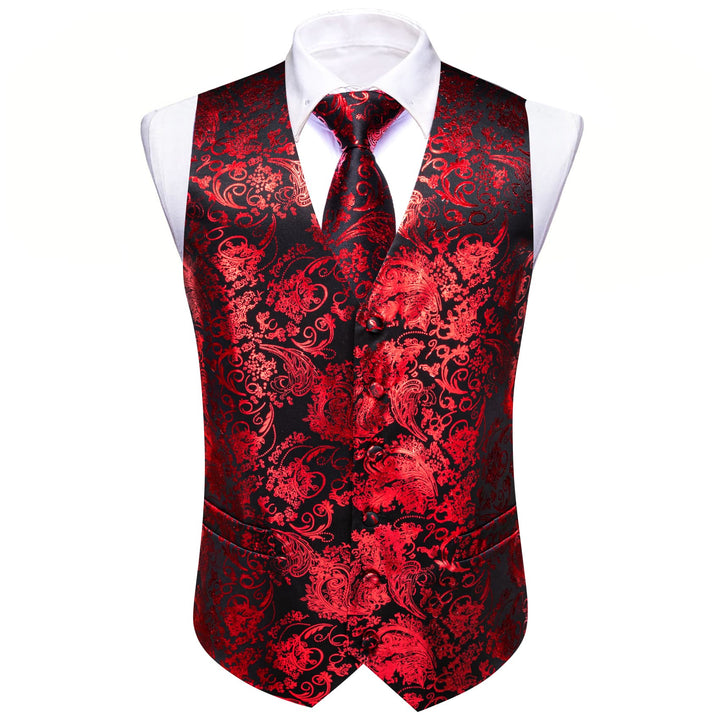 Ties2you Vest Jacket Black Red Floral Silk Vest Suit Dresses Tie