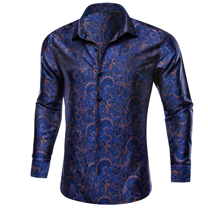  Button Down Shirt Blue Paisley Silk shirt for men