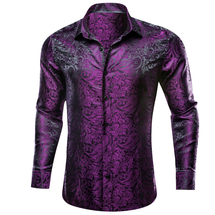 deep purple mens silk button up shirts dress top