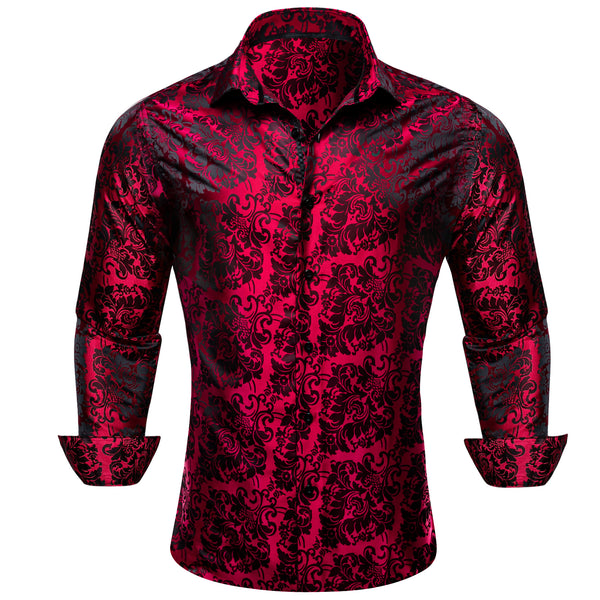 Ties2you Classic Red Black Paisley Silk Men's Shirt