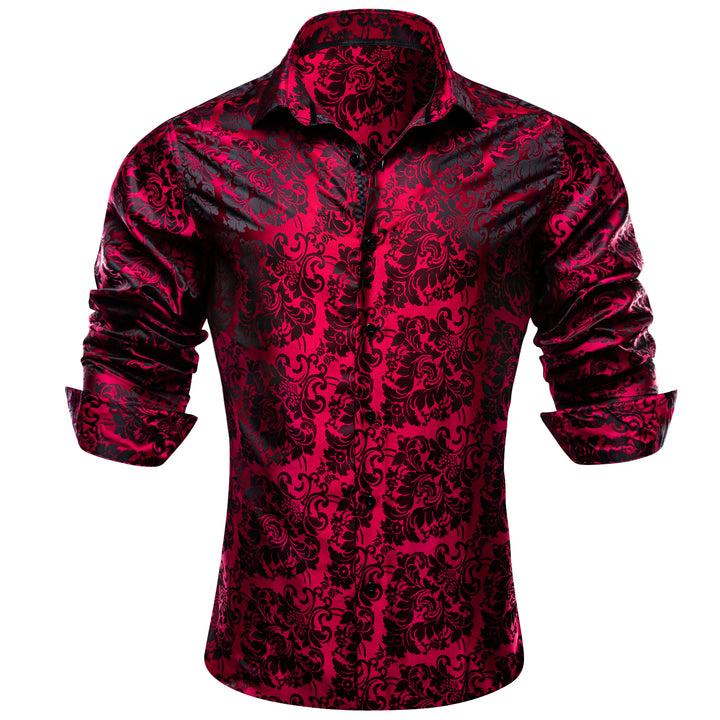 Classic Red Black Paisley Silk Men's Shirt