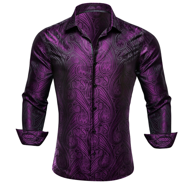 Purple Paisley Silk Men's Long Sleeve Shirt