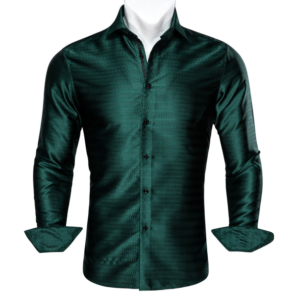 Fashion Green Striped Silk Men's Long Sleeve Shirt