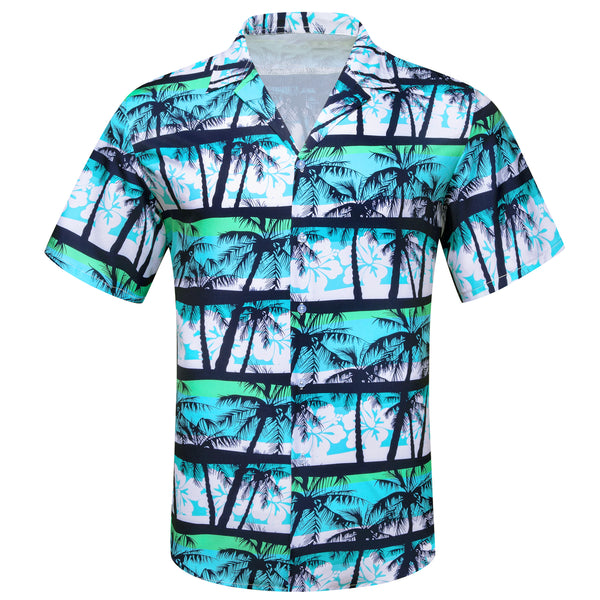 Sky Blue Black Coconut Tree Novelty Men's Short Sleeve Summer Shirt