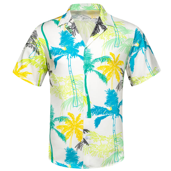 Yellow Blue Coconut Tree Novelty Men's Short Sleeve Summer Shirt