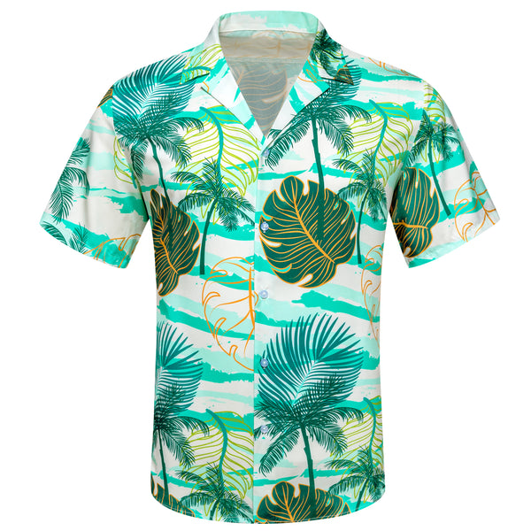 Parekeet Green Coconut Tree Novelty Men's Short Sleeve Summer Shirt