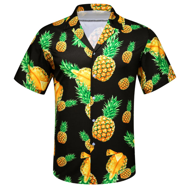 Black Yellow Pineapple Novelty Men's Short Sleeve Summer Shirt