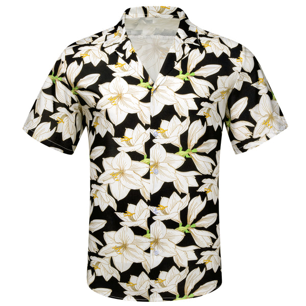 Black White Lily Novelty Men's Short Sleeve Summer Shirt