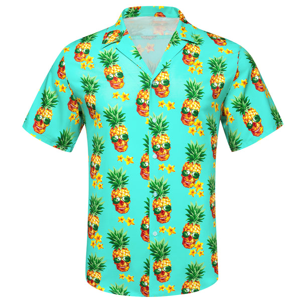 Mint Green Yellow Pineapple Novelty Men's Short Sleeve Summer Shirt