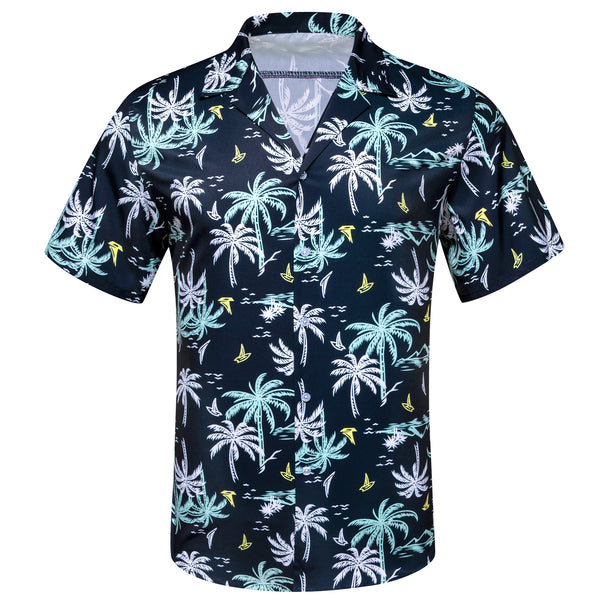 Dark Blue Arctic Blue White Coconut Tree Novelty Men's Short Sleeve Summer Shirt