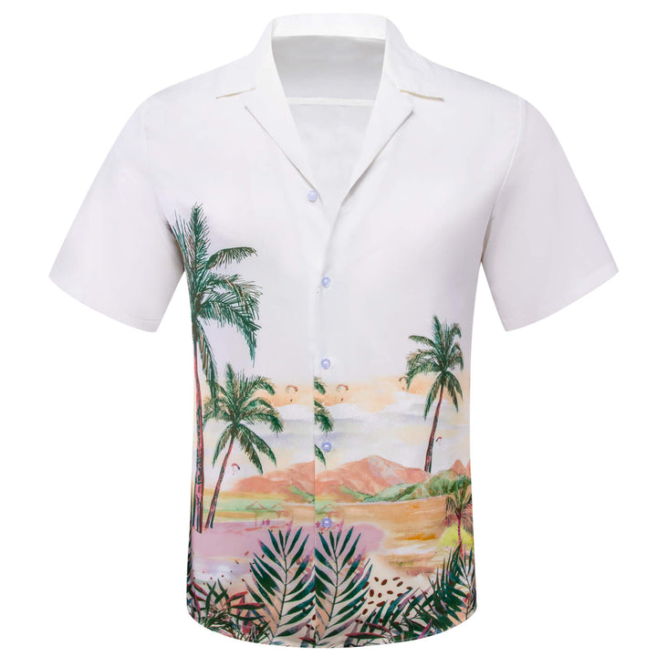 White Deep Green Men's Summer Beach Leisure Shirt
