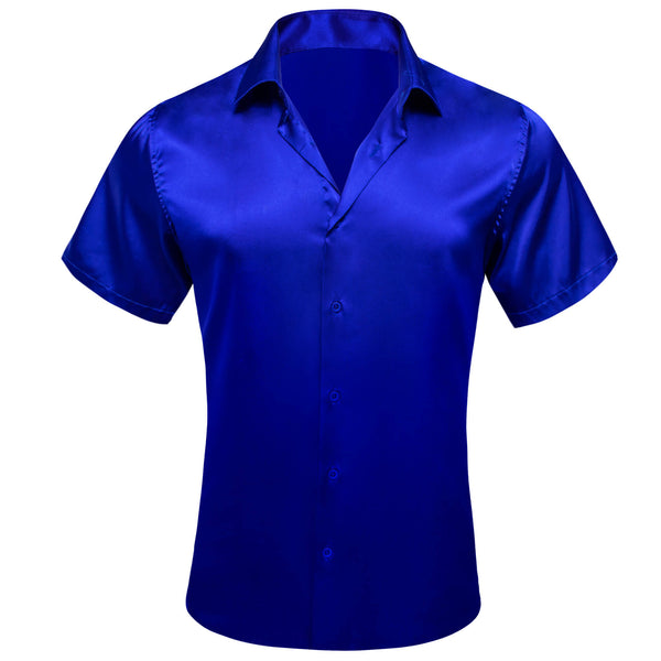 Cobalt Blue Solid Men's Silk Dress Shirt