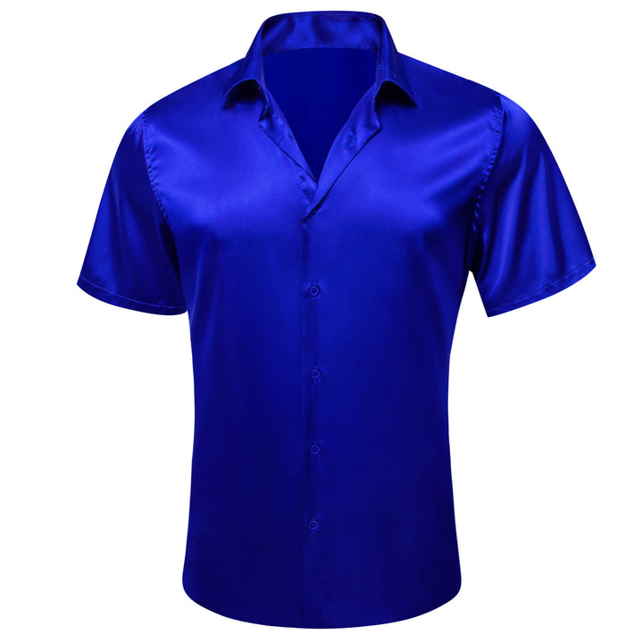 Cobalt Blue Solid Men's Silk Dress Shirt for Business Office