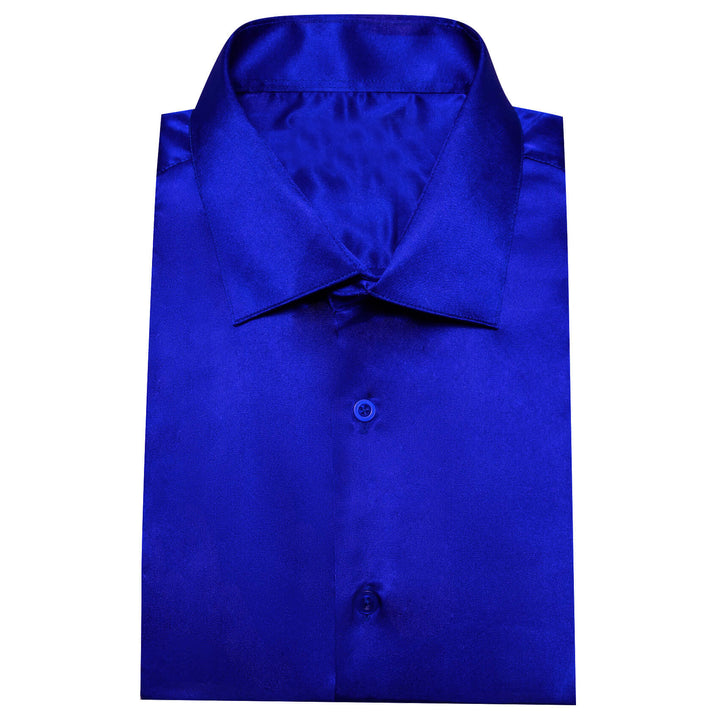 Cobalt Blue Solid Men's Silk Dress Shirt
