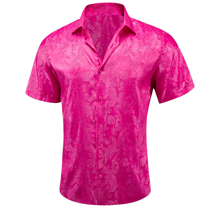 Deep Pink Woven Paisley Men's Silk Shirt