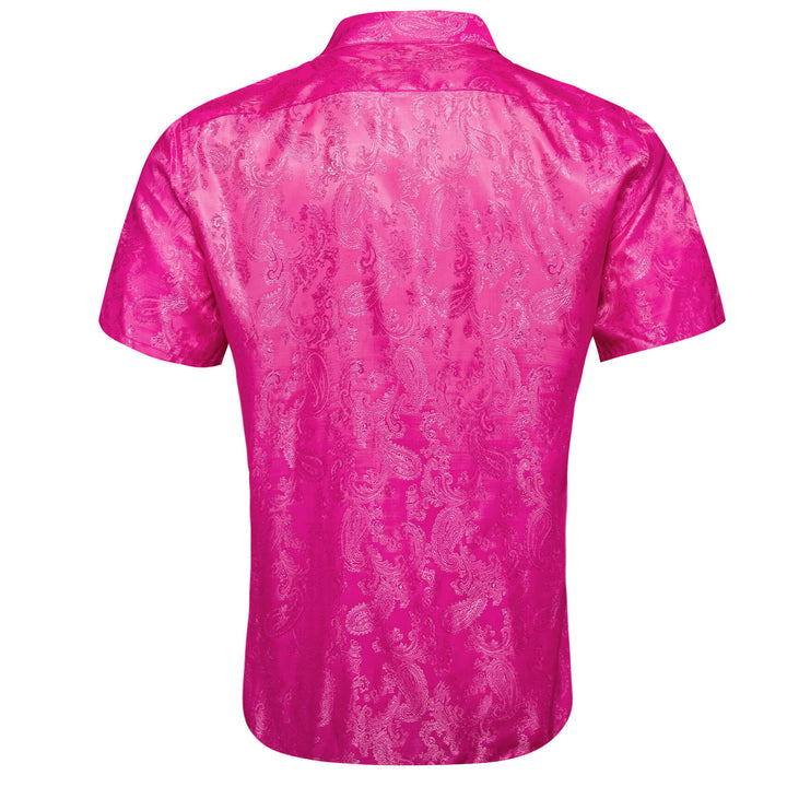 Deep Pink Woven Paisley Men's Silk Shirt