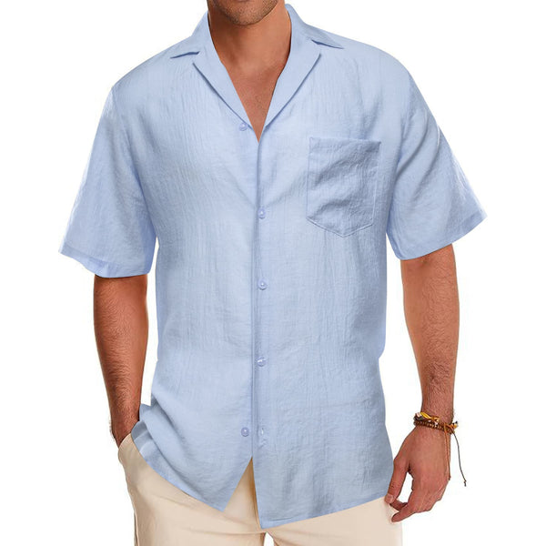 Ties2you Short Sleeve Shirt Arctic Blue Solid Men's Silk Notched Collar Button Down Shirt