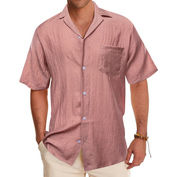 fashion Rose Pink Solid Silk men's button down short sleeve shirts for wedding or party