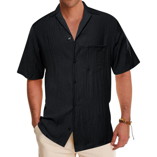 classic Black Solid silk men's short sleeve button down shirts